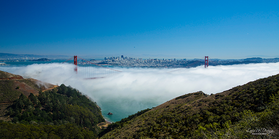 The view from Marin Headland of Golden Gate bridge and city