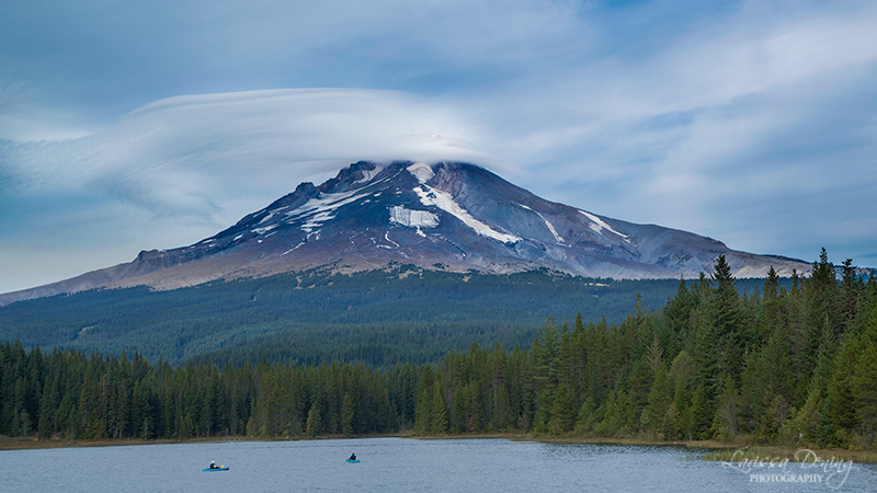 Mt Hood from Trillium Lake with lenticular cloud, Oregon