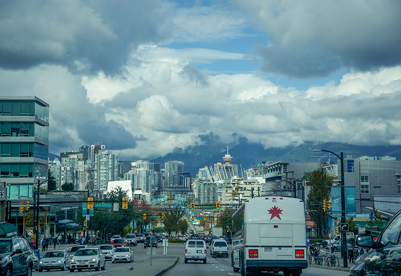 Driving towards downtown Vancouver