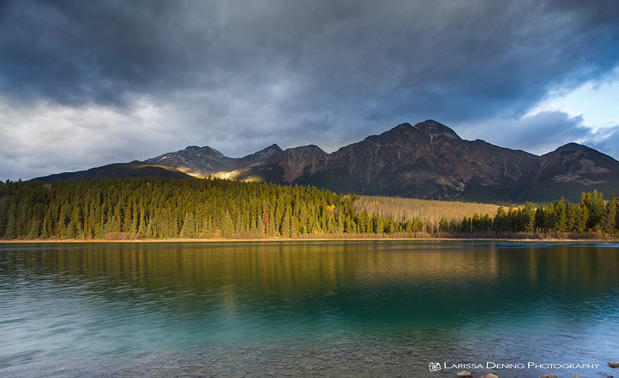Beautiful morning light on the mountain at Patricia Lake