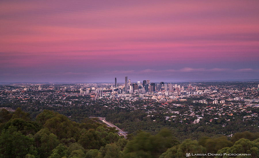 Sunset over the city from Mt Cootha
