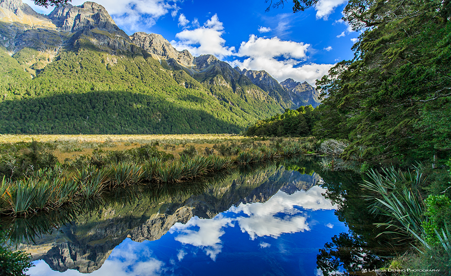 Mirror Lake, known for its perfect reflections, Milford Sound
