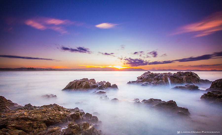 Sunset at The Pass, Byron Bay. Settings: F5.6 @ 49 Seconds. ISO 100