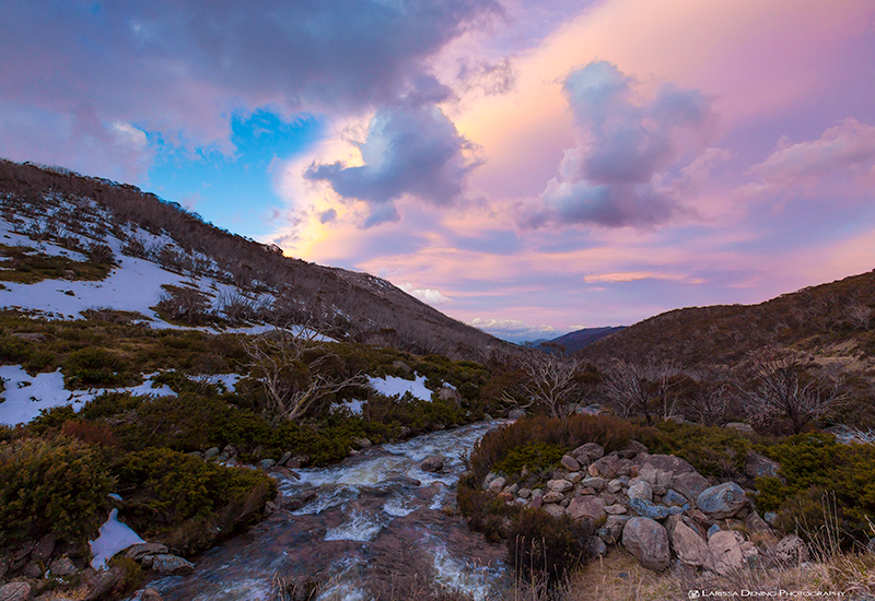 Crazy sunset over Dead Horse Gap shared with some wild brumbies, Snowy Mountains, Australia