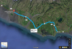 Directions to the plane wreck from Vik, Iceland