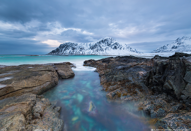 Beautiful rock pools which I found lots of star fish living in, Skagsanden Beach, Lofoten, Norway