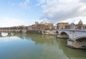 Beautiful reflections on the Tiber River, Rome, Italy