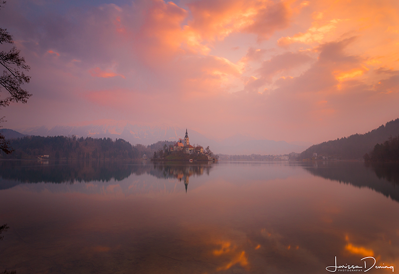 Sky on fire over Lake Bled, Slovenia