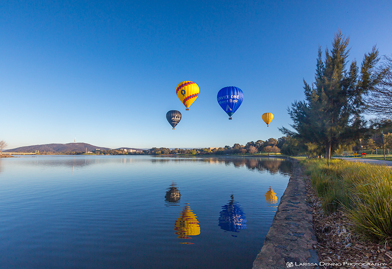 Hot air balloons over Lake Burley Griffith, Canberra