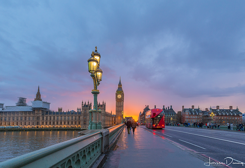 Looking back towards Big Ben at sunset, Westminster, London