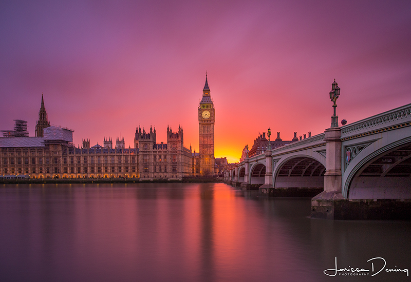 The sky was on fire over the Big Ben, Westminster, London