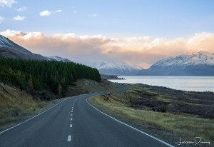 Driving towards those menacing clouds at Mount Cook, New Zealand