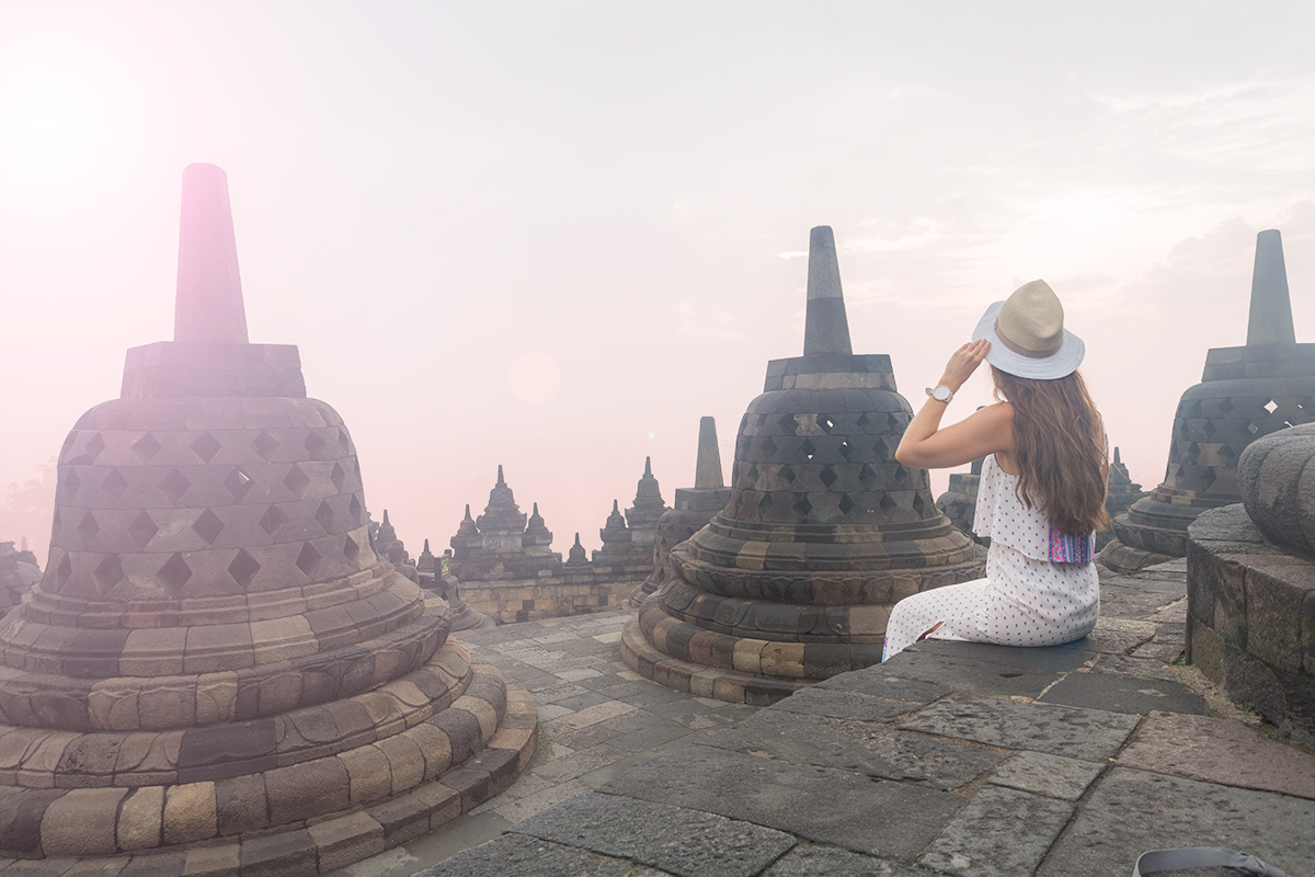 Taking in the peacefulness of this majestic place. Borobudur, Yogyakarta, Indonesia