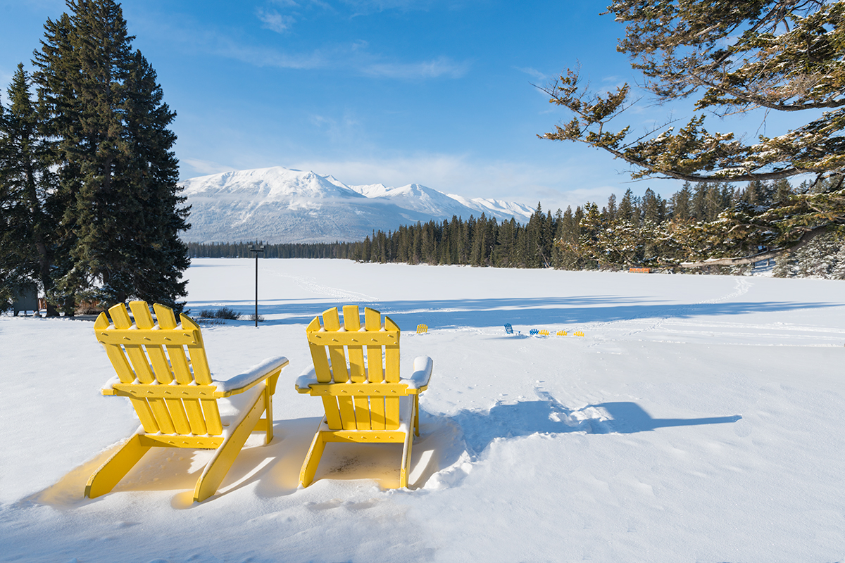 Views across Lake Beauvert to Mount Whister, The Fairmont Jasper Park Lodge