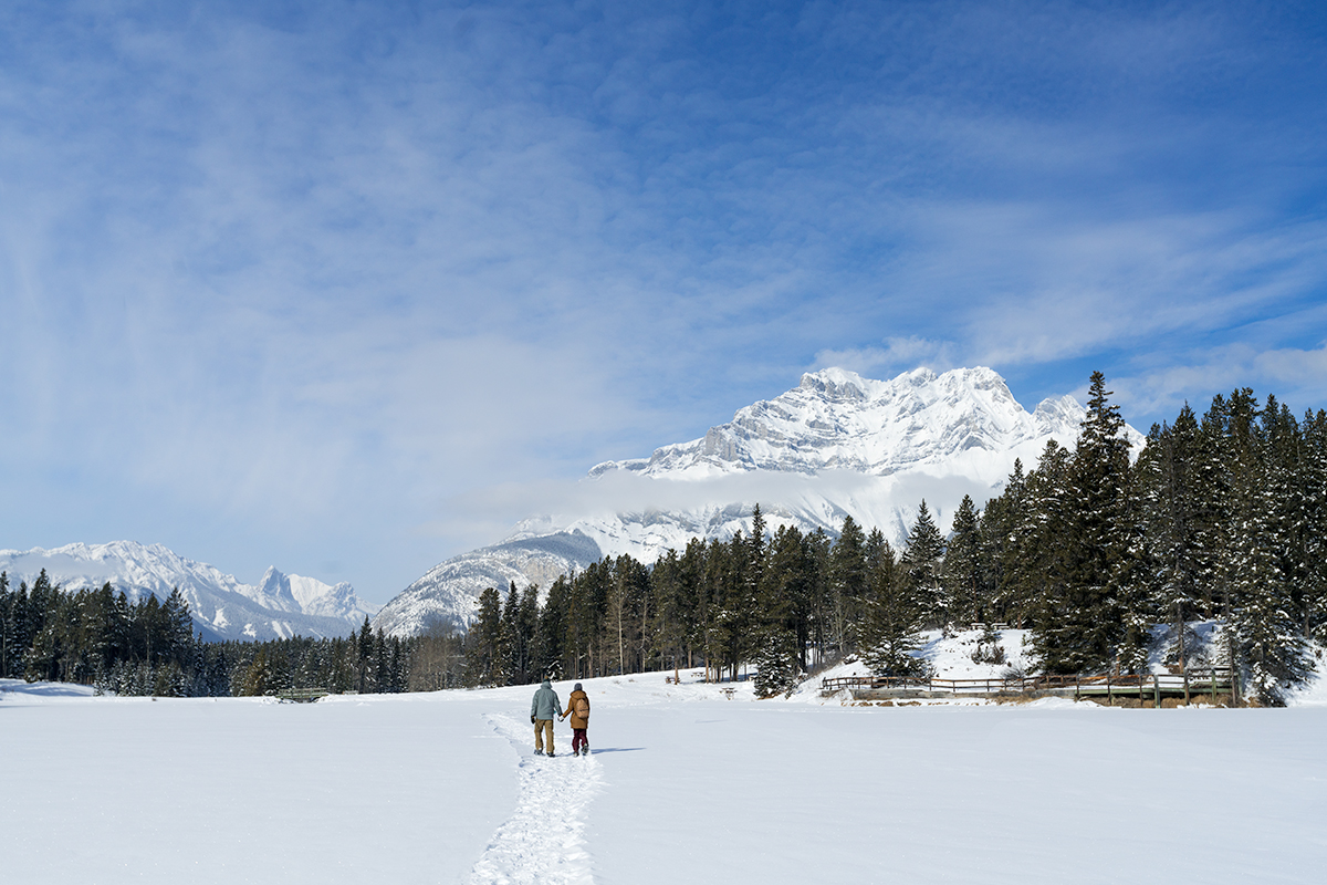 Snow shoeing along Johnson Lake, Banff