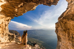 View from in side the cave looking out. Lincoln Rock, Blue Mountains