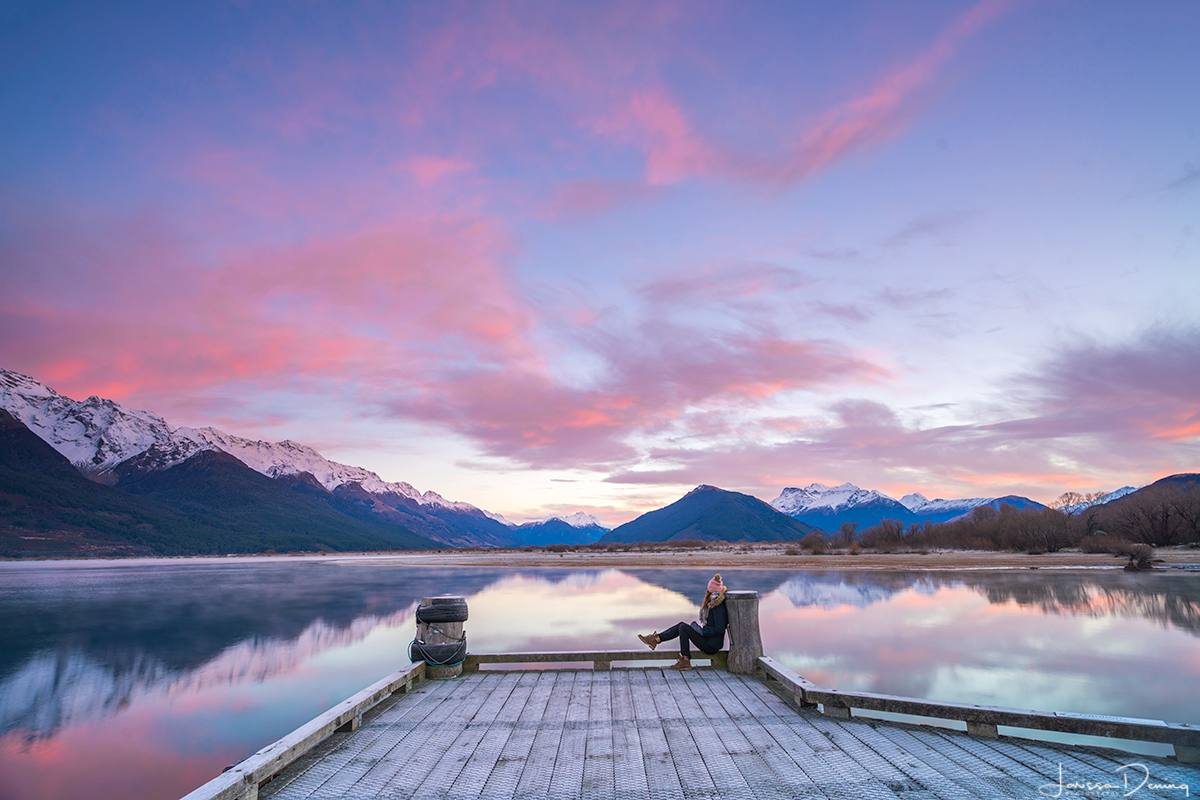 Watching the sun rise from Glenorchy jetty, New Zealand