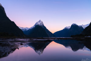 Afternoon reflections at Milford Sound, New Zealand