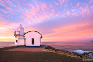 Stunning sunrise over Tacking Point Lighthouse, Port Macquarie, NSW